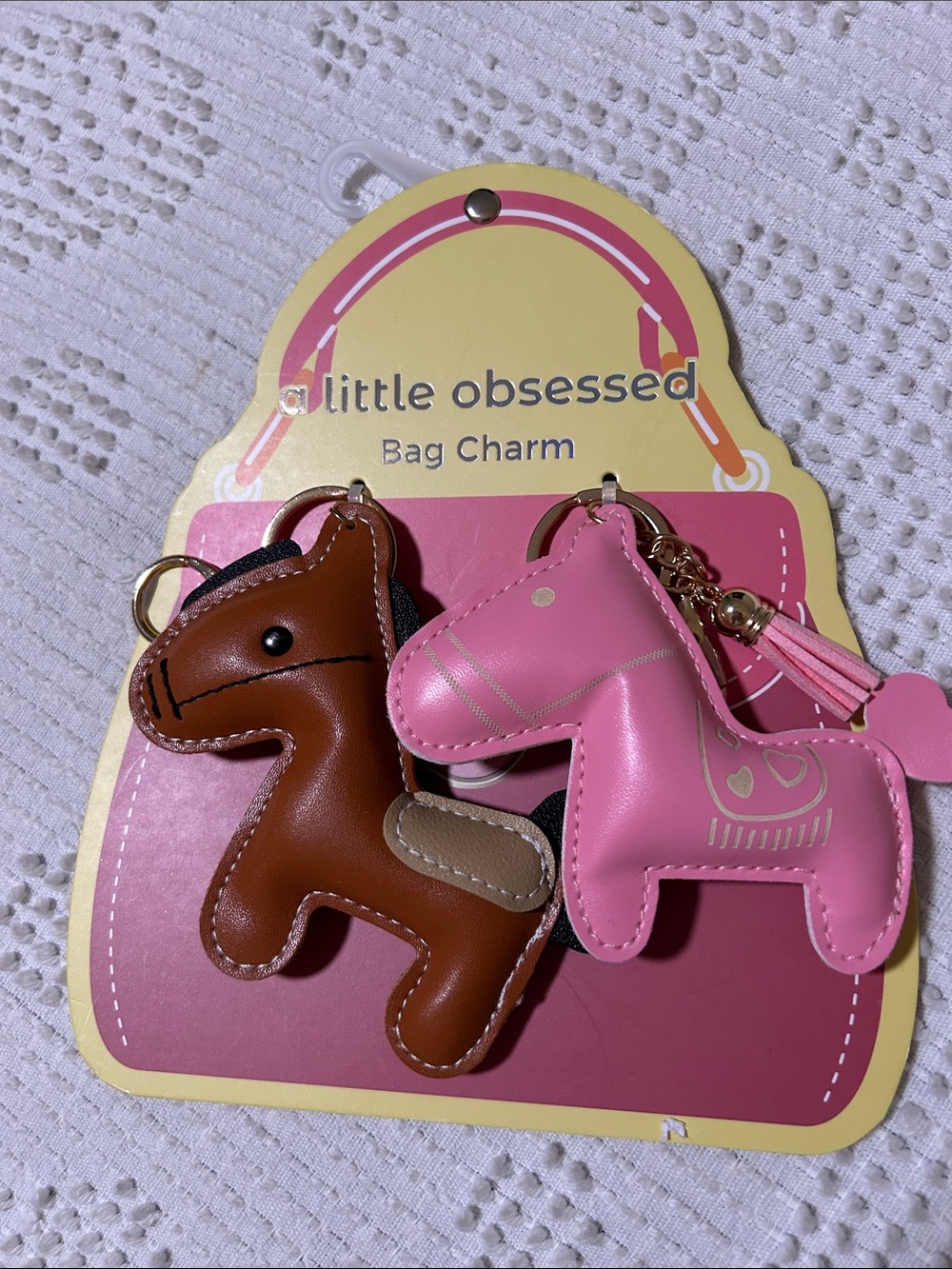 Pink & Brown Horse Bag Charm Set